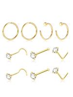 Rhinestone Decorated Stainless Steel Piercing Nose Ring (10pcs), L Shaped Nose Stud for Women & Men, Fashion Jewelry for Part...