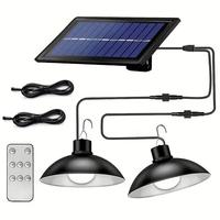 Solar Powered Outdoor LED Lights, 2-head Solar Chandelier, Waterproof Solar Light with Remote Control For Garden Pavilion Ho...