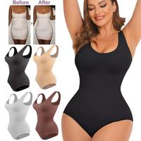 Women Seamless Tummy Control Butt Lift Shapewear Bodysuit Basic Comfortable Crew Neck Square Neck Camisole Sleeveless Womensw...