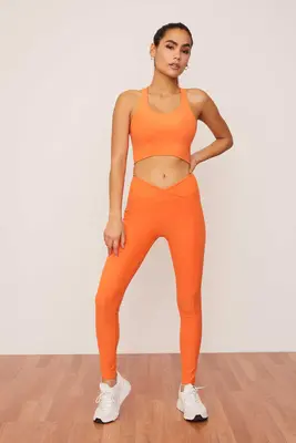 Tangerine Ruched Crossover Pocket Legging | Size: XS | Color: Tangerine | Style: Crossover Waistband