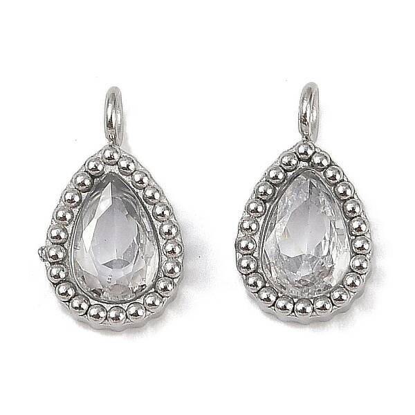 304 Stainless Steel Micro Pave Cubic Zirconia Charms