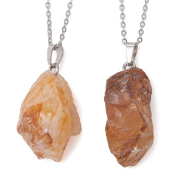 Natural Yellow Quartz Nugget Pendant Necklaces