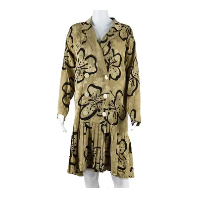 ST GILLIAN Womens A-Line Dress Gold Silk Floral Long Sleeve Knee Length UK 10