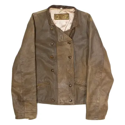 Womens Biker Jacket Brown Leather 80s L