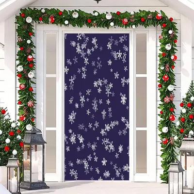 Deep Blue Snowflakes Simple Christmas Door Cover - Aperturee