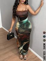 Women's All Over Print Cami Dress, Elegant Formal Sleeveless Long Dress for Party Dating Wear, Ladies Summer Clothes