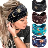 Star & Moon Print Sports Hairband, 4 Counts/set Non-slip Elastic Hair Band for Women & Girls, Sports Accessories for Gym Work...