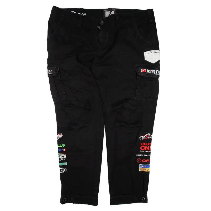 JOHN DOE Motorcycle Cargo Trousers Black Regular Tapered Mens W46 L32