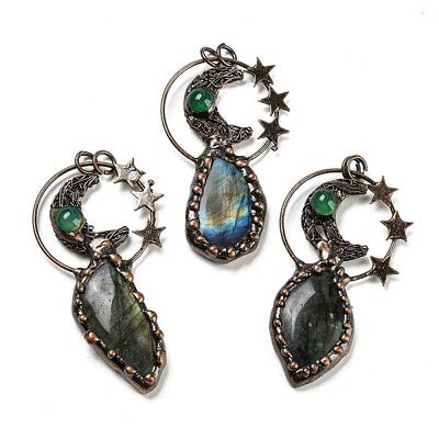 Natural Labradorite and Agate Big Pendants