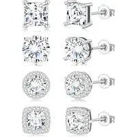 Cubic Zirconia Stud Earrings for Women Mens Earrings Hypoallergenic Sterling Silver Post Square CZ Studs Set