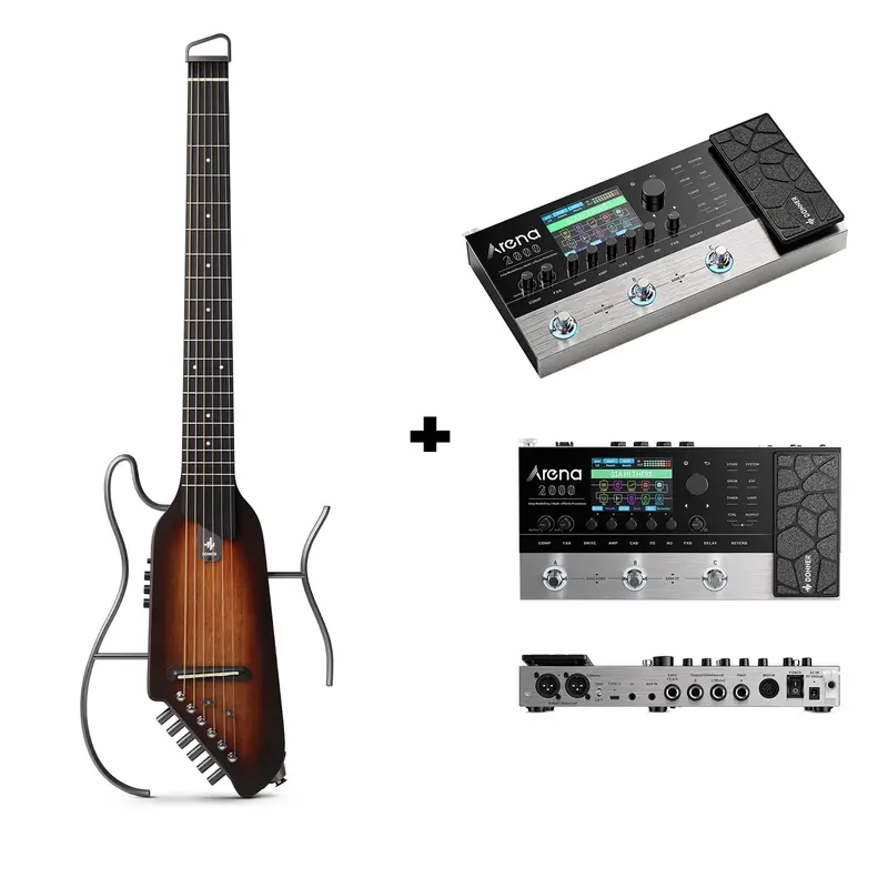 Donner HUSH™ I Acoustic-Electric Travel Guitar - Mahogany Sunburst / Guitar+Arena 2000