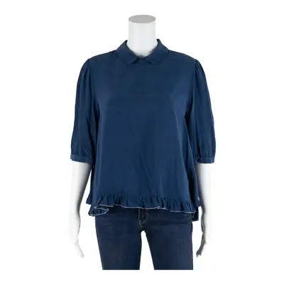 RED VALENTINO Frill detail Blouse Blue 90s Collared Short Sleeve Womens S