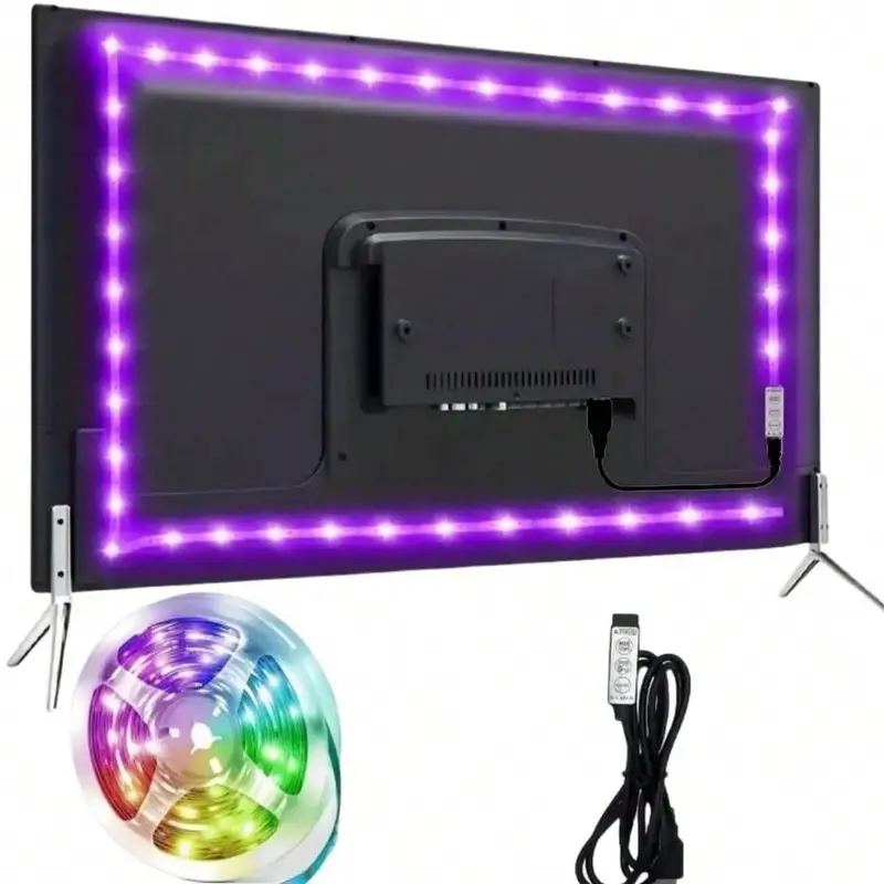 USB TV Background LED Strip Light, 1 Count RGB LED Strip Light with 3 Buttons Control, Suitable for Home Decoration, Living R...