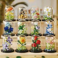 Flower Building Blocks Set, 1 Set 3d Flower Blocks Building Toy with Dust Cover, Home & Office Desktop Ornaments, Model Kit, ...