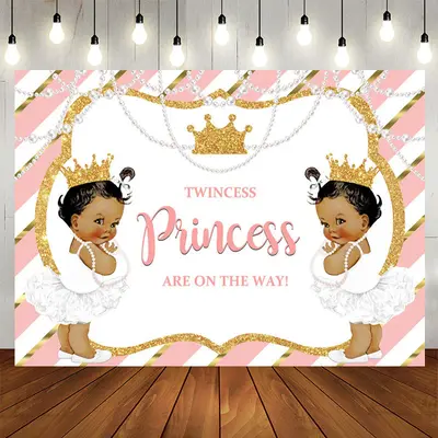 Aperturee Pink Gold Twincess Princess Baby Shower Backdrop