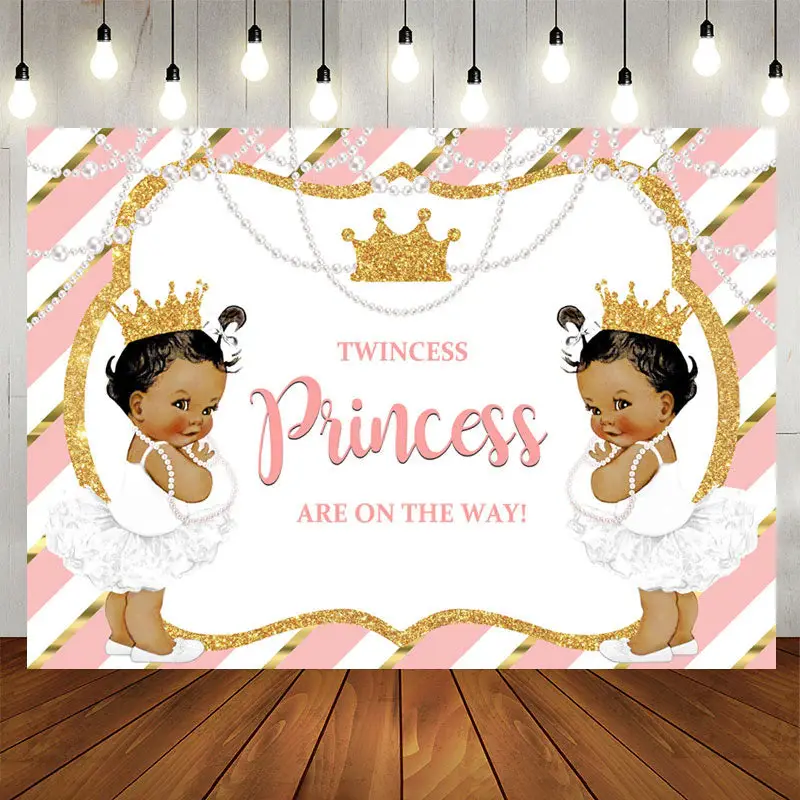 Aperturee Pink Gold Twincess Princess Baby Shower Backdrop