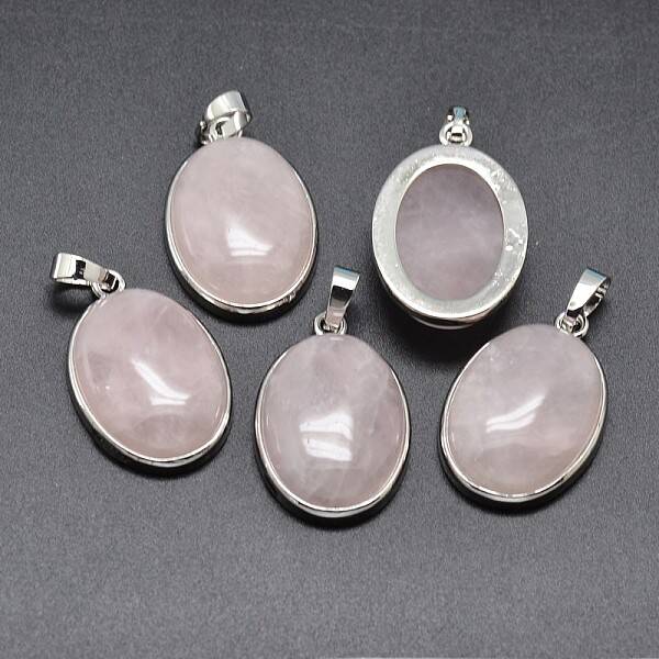 Oval Platinum Plated Brass Gemstone Pendants