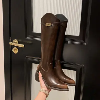 CHIKO Aderyn Pointy Toe Block Heels Knee High Boots