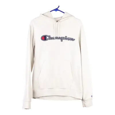Champion Spellout Hoodie - Small White Cotton Blend