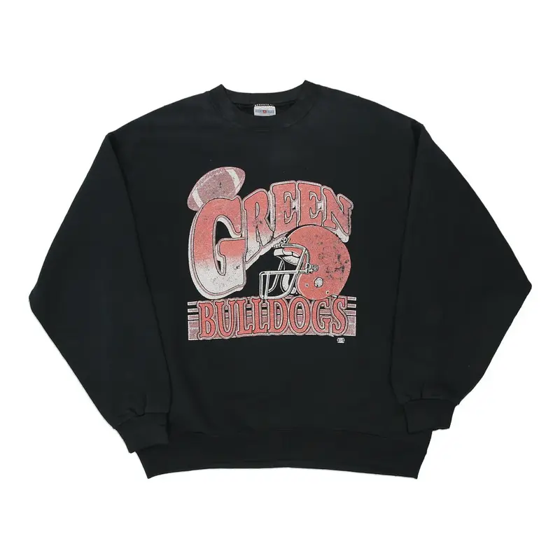 Green Bulldogs Jerzees Graphic Sweatshirt - Large Black Cotton Blend