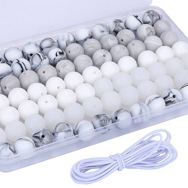80Pcs 4 Style Round Silicone Focal Beads