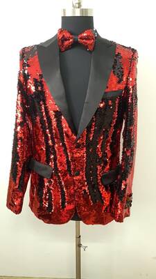 Sequin Blazer - Black and Red