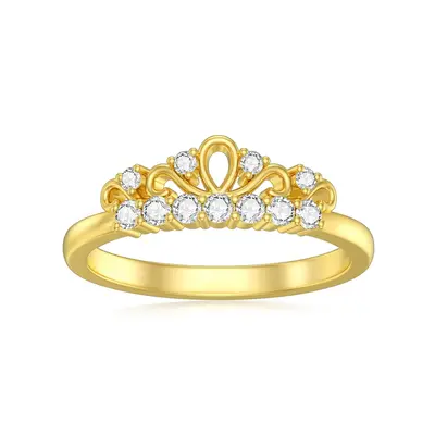 10K Gold Round Shaped Diamond Custom Crown Ring 3EX IGI Certified