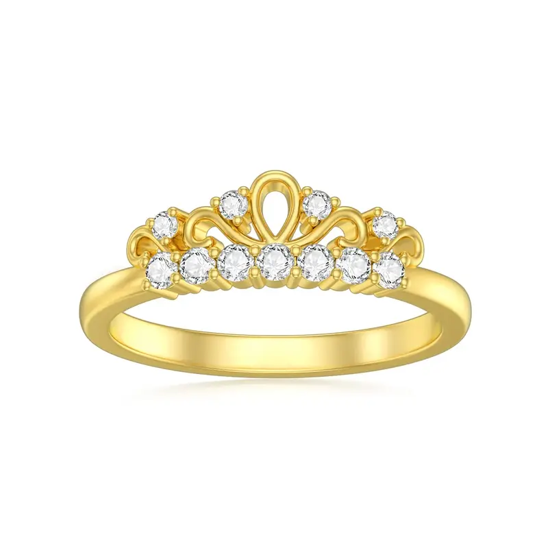 10K Gold Round Shaped Diamond Custom Crown Ring 3EX IGI Certified