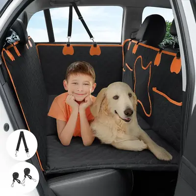 Back Seat Extender for Dogs with Hard Bottom, Dog Car Seat Cover for Back Seat Waterproof with Mesh Window and Storage Pocket...