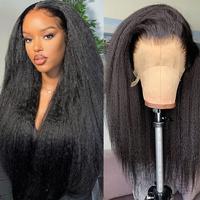 13X6 Synthetic Lace Front Wig 26 inches Kinky Straight Lace Front Wig Pre Plucked 180% Density Yaki Straight Lace Front Wig W...