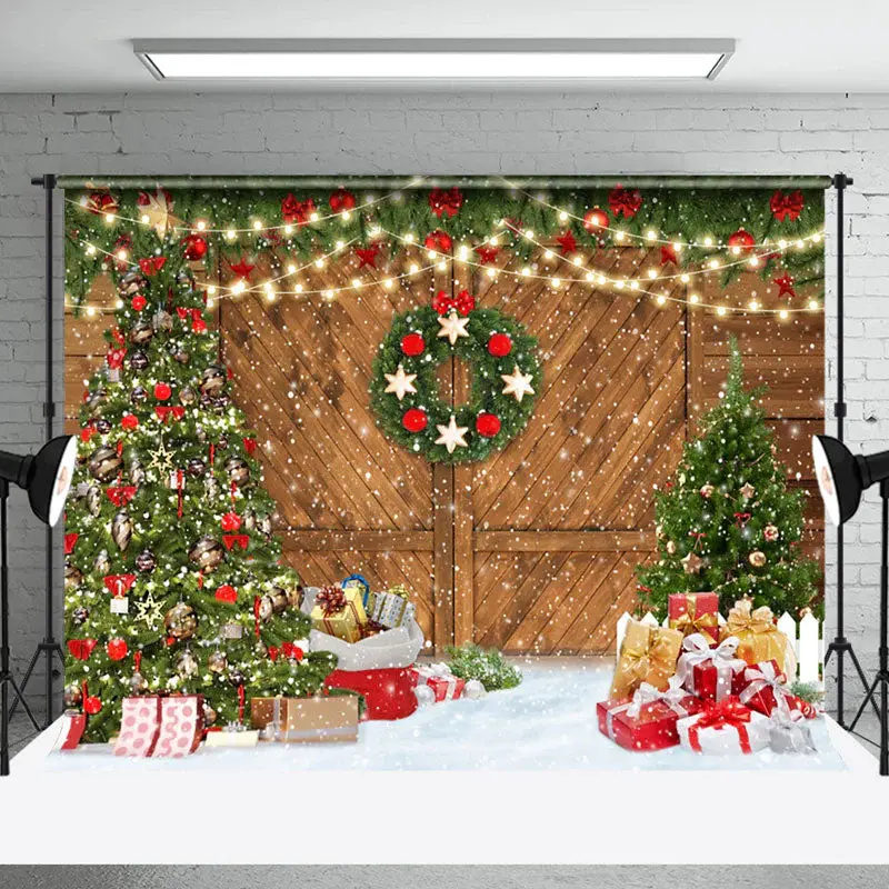 Aperturee Christmas Tree Gift Boxs Vintage Wood Xmas Backdrop - Aperturee