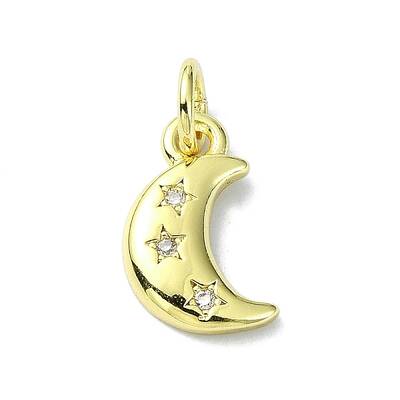 Moon Theme Brass Micro Pave Clear Cubic Zirconia Charms