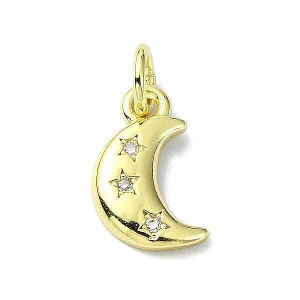 Moon Theme Brass Micro Pave Clear Cubic Zirconia Charms