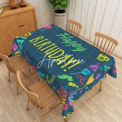 Aperturee Dark Green Happy Birthday Print Rectangular Tablecloth, 52 x 70 inch, 30.82 USD, rectangle tablecloths, ZWH01864-A
