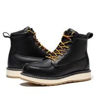 ROCKROOSTER Black Steel Toe Work Boots for Men - Closed Moc Toe, Slip-Resistant Rubber Outsole, ASTM Safety Certified, CoolMA...