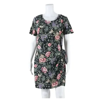 S.ROBERTS Womens Wrap Dress Black Floral Short Sleeve Short M