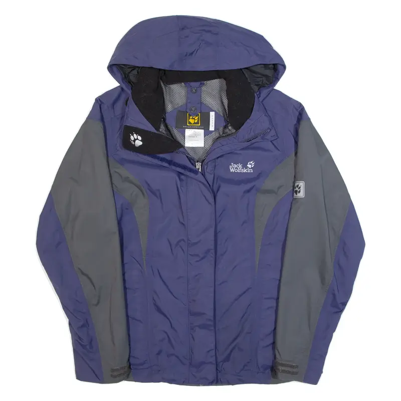 JACK WOLFSKIN Mesh Lined Womens Rain Jacket Blue Hooded UK 12