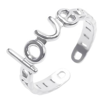 Romantic Stainless Steel Word Love Open Cuff Rings for Women Men