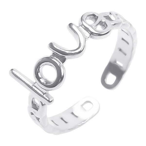 Romantic Stainless Steel Word Love Open Cuff Rings for Women Men