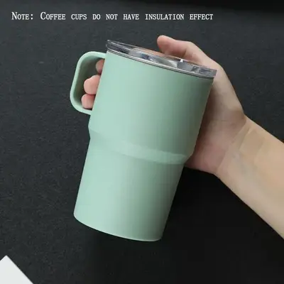 Minimalist Coffee Mug, 1 Count Portable Stainless Steel Water Cup with Lid & Handle, Reusable Drinkware for Home Office Trave...