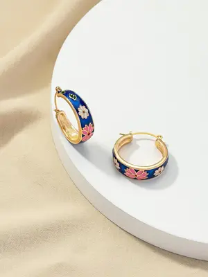 1 Pair/2 Pairs Vintage Drip Glaze Flower Design Hoop Earrings, Fashionable Earrings for Women, Elegant All-match Fashion Acce...