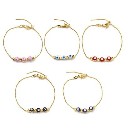Evil Eye Enamel Link Slider Bracelet with Box Chains