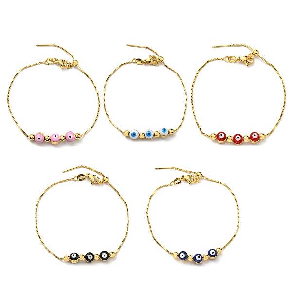 Evil Eye Enamel Link Slider Bracelet with Box Chains