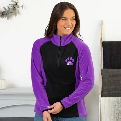 Paw Print Polar Fleece Quarter Zip Pullover - One Paw - 1X