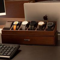 High End Watch Box for Men  - 360° Watch Display Case, 6 Slot Watch Holder Organizer with Drawer for Men Jewelry Sunglasses ...