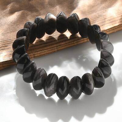 Bicone Natural Silver Obsidian Beads Stretch Bracelets for Women Men