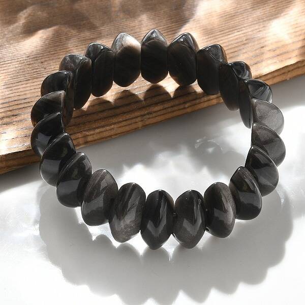 Bicone Natural Silver Obsidian Beads Stretch Bracelets for Women Men