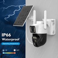 [Hawkray]Solar Dual-Lens Cameras Wireless Outdoor 360°PTZ Dual-Screen 3MP Security Cam for Indoor Outdoor-IP 66 Waterproof W...