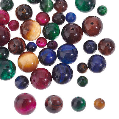 40Pcs 4 Sizes Natural Tiger Eye Beads
