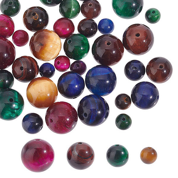 40Pcs 4 Sizes Natural Tiger Eye Beads